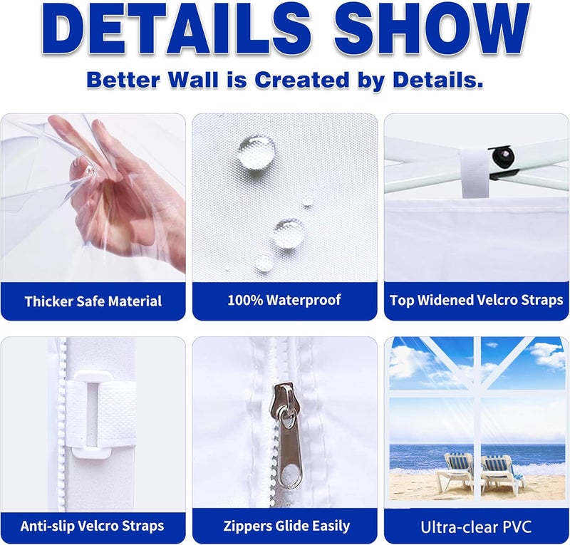 SCOCANOPY SideWall with Window for 10x10 Canopy Frame, 2 Pcs Sunwalls Only,White - Image 3